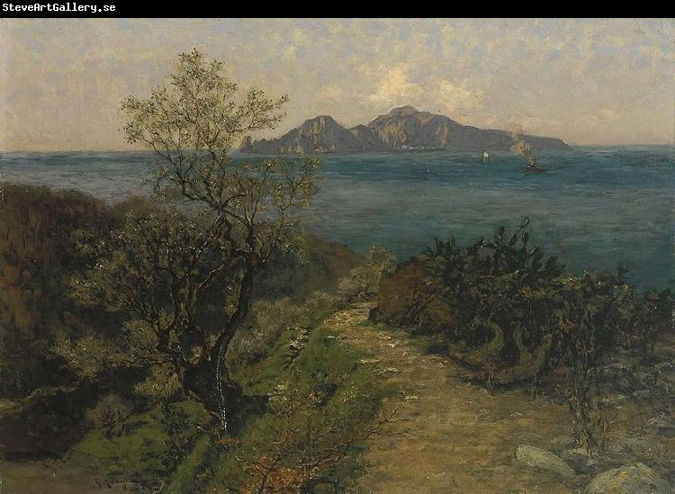 Julius Ludwig Friedrich Runge Sudliche Kustenlandschaft. Blick von der Hohe auf Insel an einem Sonnentag